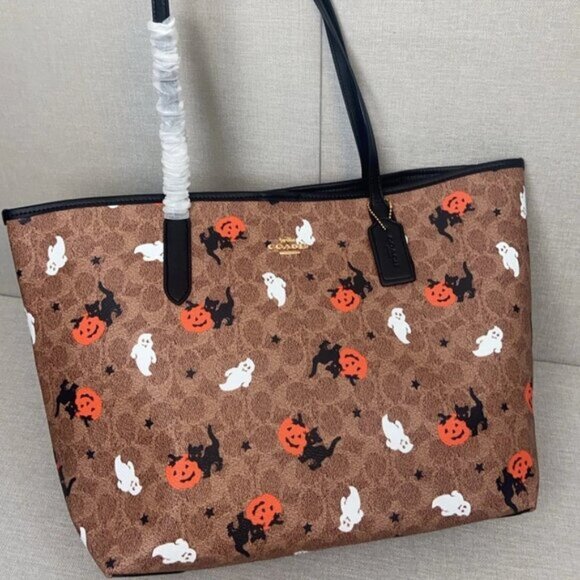 New Coach City Tote In Signature Canvas With Halloween Print CW450 - Picture 1 of 7